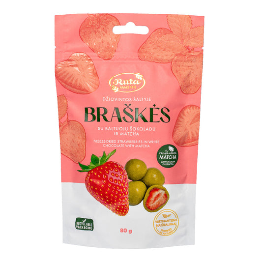 Gevriesdroogde aardbeien met witte chocolade en Matcha 80 g
