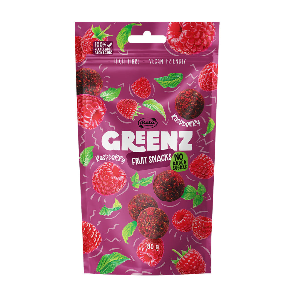 Fruitsnacks met frambozen "Greenz framboos" 80 g Geen toegevoegde suiker, veel vezels