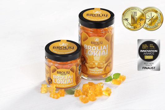 Guminukai su vaisių sultimis ir medumi indelyje 250g 